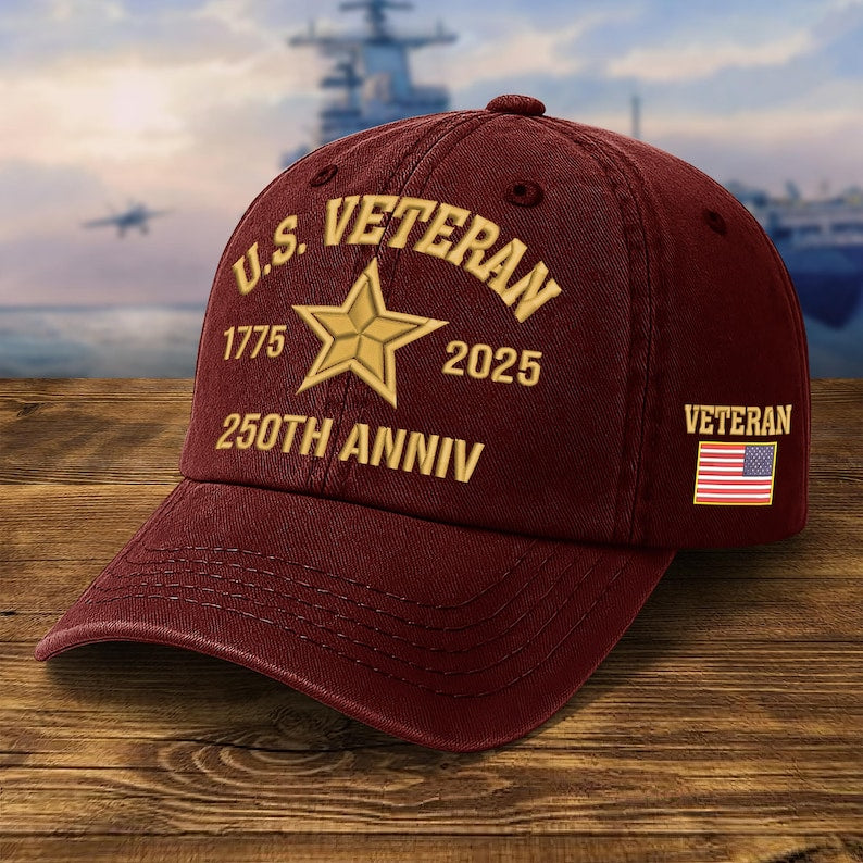Embroidered Veteran Hats 250th Anniv Military Cap Embroidered Patch Design Adjustable Baseball Cap Fathers Day Gift Vets Gifts