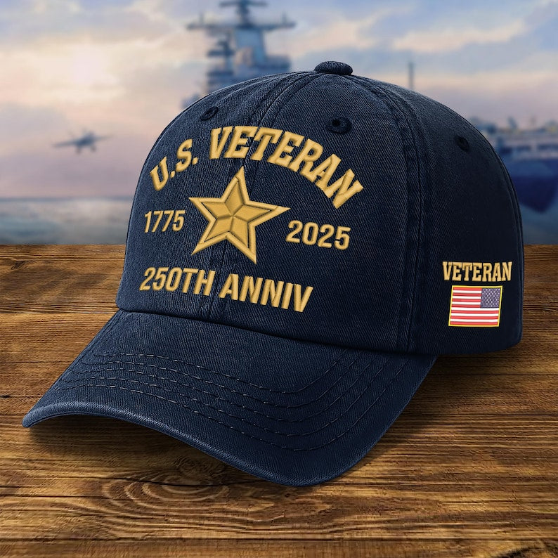 Embroidered Veteran Hats 250th Anniv Military Cap Embroidered Patch Design Adjustable Baseball Cap Fathers Day Gift Vets Gifts