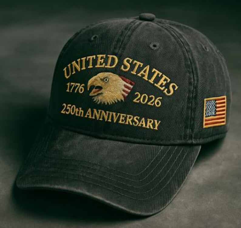 United States 250th Anniversary Dad Hat Embroidered Eagle Flag Patch Vintage Wash Strapback Patriotic Gift