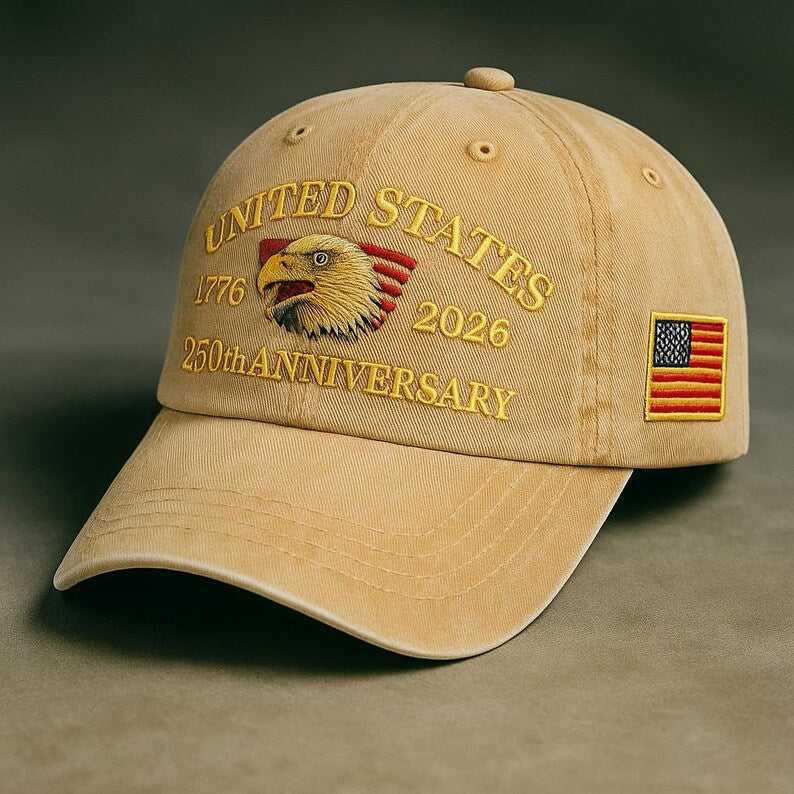 United States 250th Anniversary Dad Hat Embroidered Eagle Flag Patch Vintage Wash Strapback Patriotic Gift