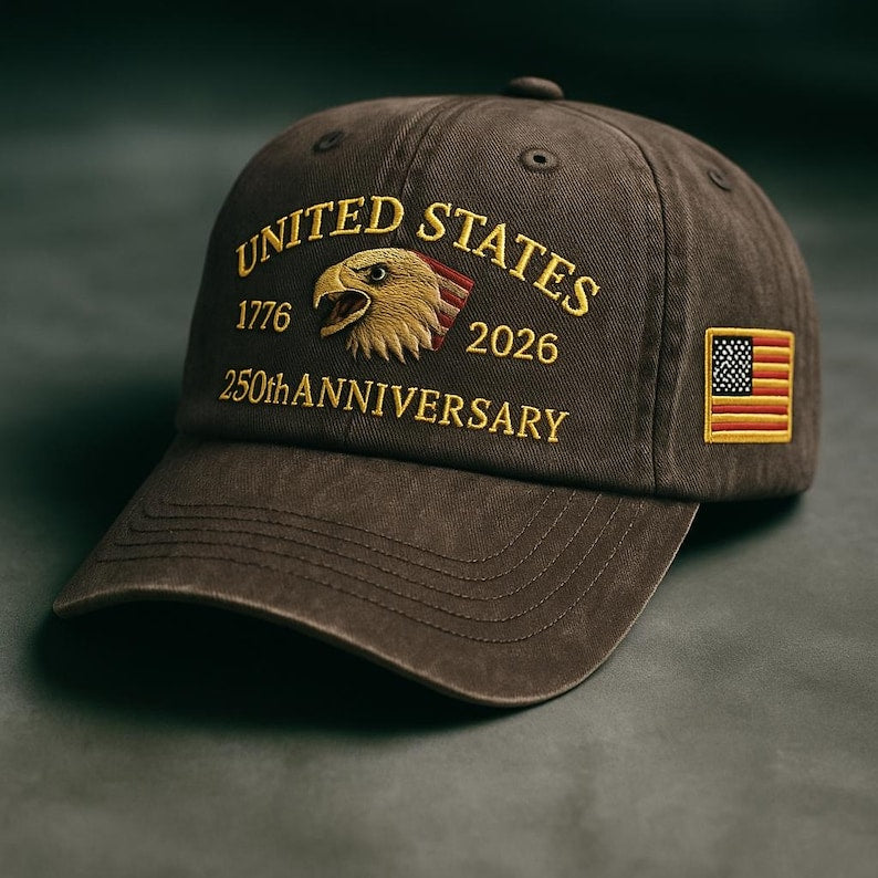 United States 250th Anniversary Dad Hat Embroidered Eagle Flag Patch Vintage Wash Strapback Patriotic Gift