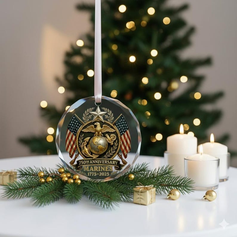 Marine 250th Anniversary Glass Ornament Military Veteran Christmas Gift Keepsake Marine Christmas Tree Decor