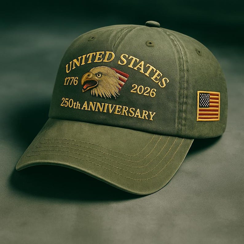 United States 250th Anniversary Dad Hat Embroidered Eagle Flag Patch Vintage Wash Strapback Patriotic Gift