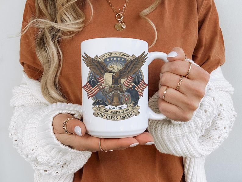 Usa 250th Anniversary Mug Semiquincentennial Patriotic Eagle Liberty Bell 1776 2026 Veteran Gift Historic Americana Crest Cup