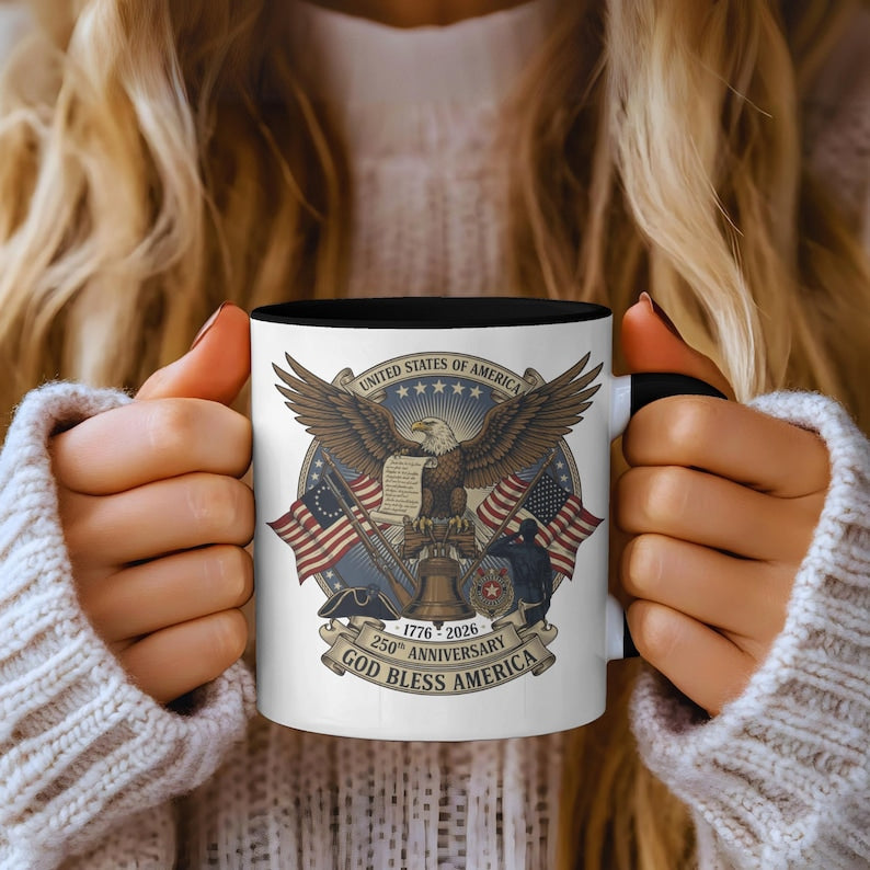 Usa 250th Anniversary Mug Semiquincentennial Patriotic Eagle Liberty Bell 1776 2026 Veteran Gift Historic Americana Crest Cup
