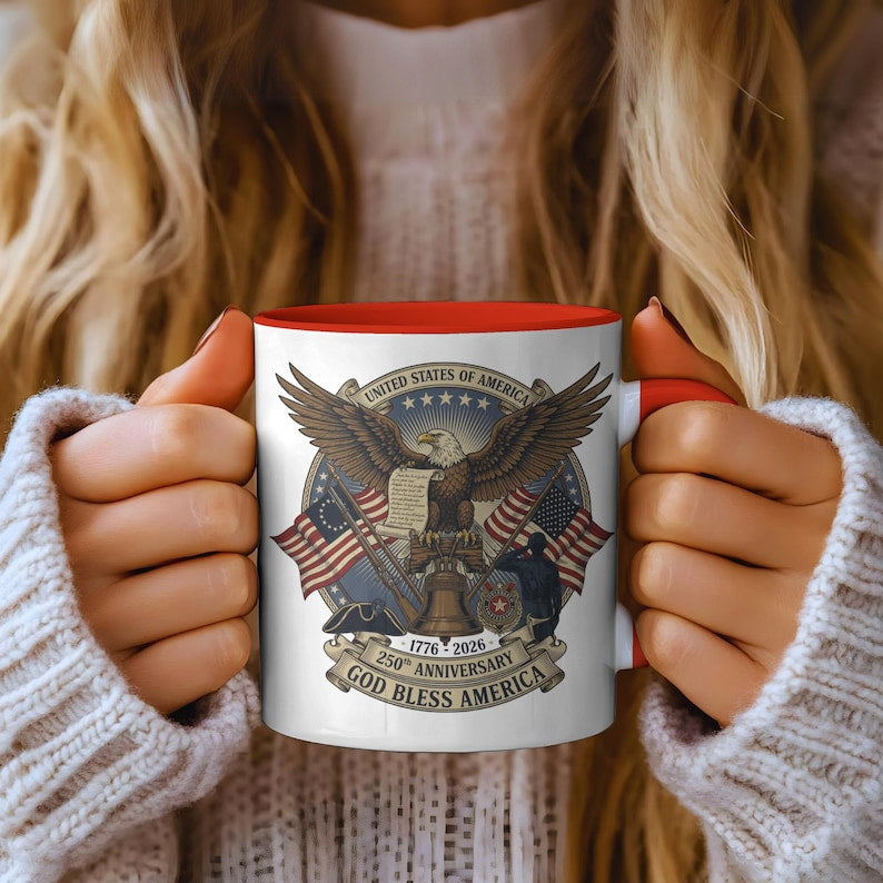 Usa 250th Anniversary Mug Semiquincentennial Patriotic Eagle Liberty Bell 1776 2026 Veteran Gift Historic Americana Crest Cup