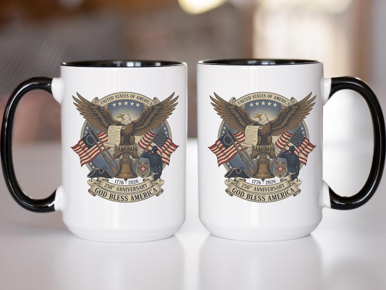 Usa 250th Anniversary Mug Semiquincentennial Patriotic Eagle Liberty Bell 1776 2026 Veteran Gift Historic Americana Crest Cup