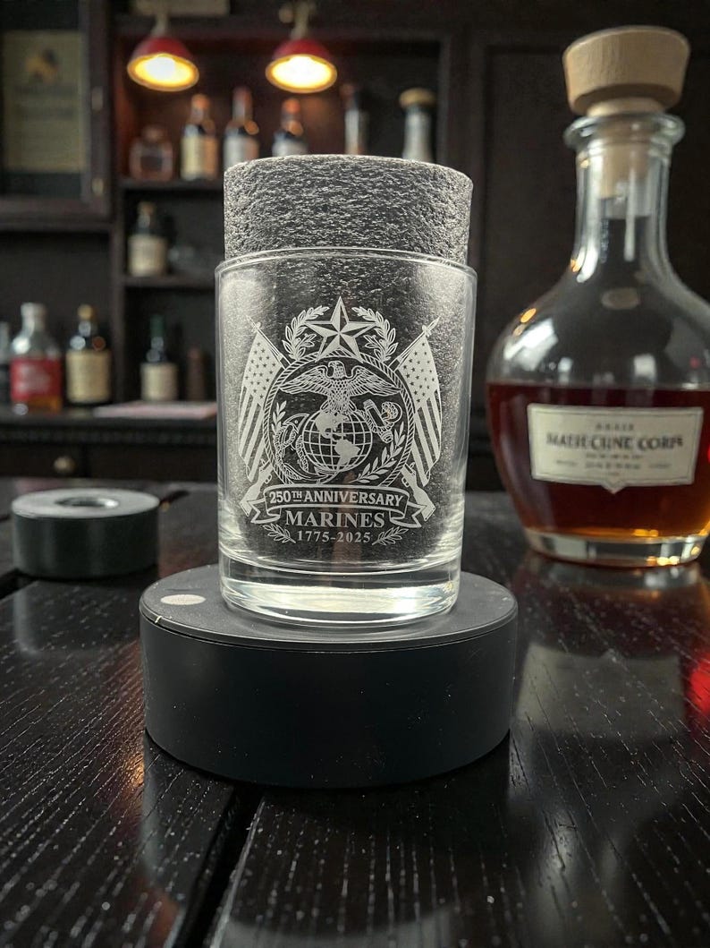 Us Marine Corps 250th Anniversary Whiskey Glass Double Old Fashioned Military Veteran Gift Usmc Commemorative Glass