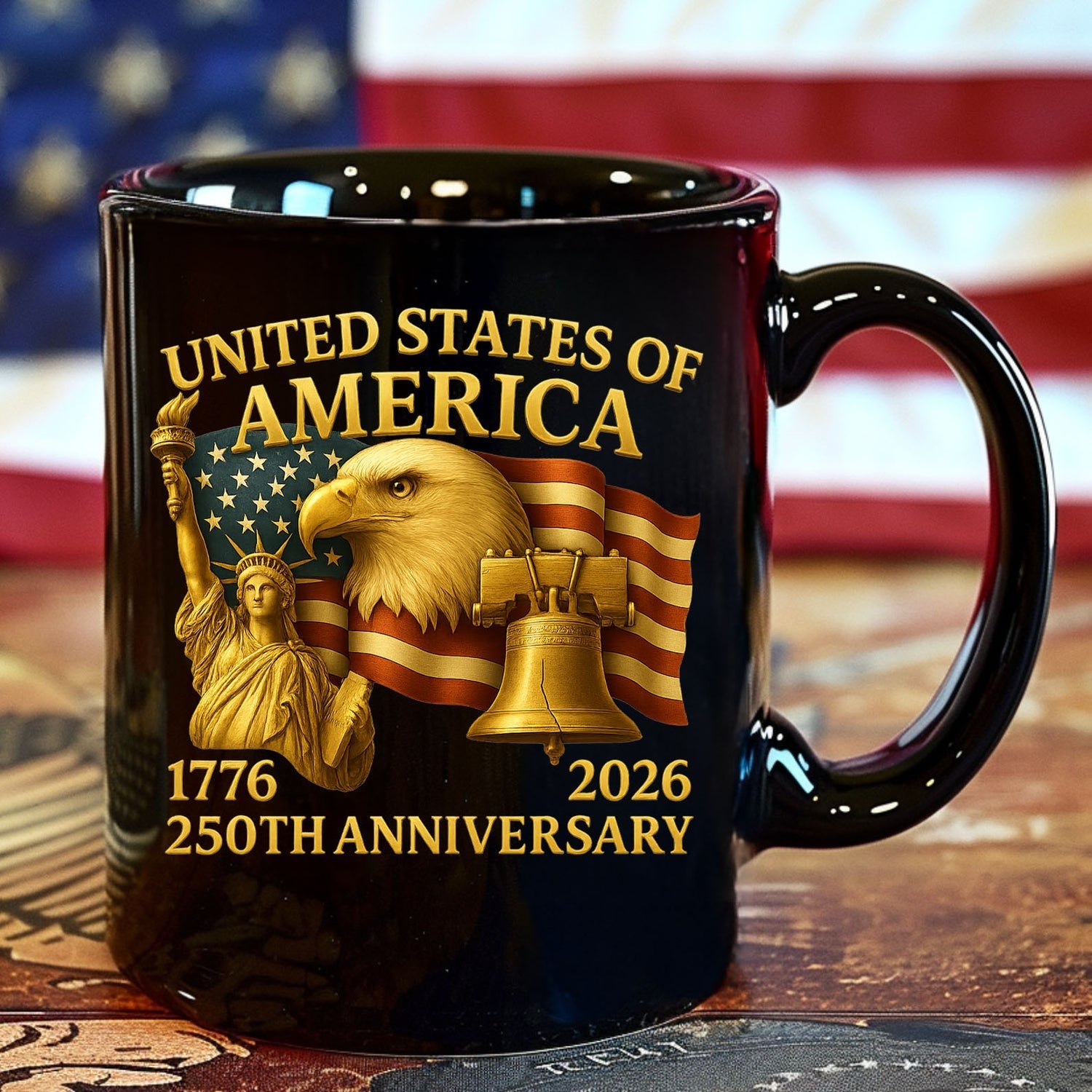 250 Years Anniversary Mug Happy 250th Birthday 1776 2026 Black Mug