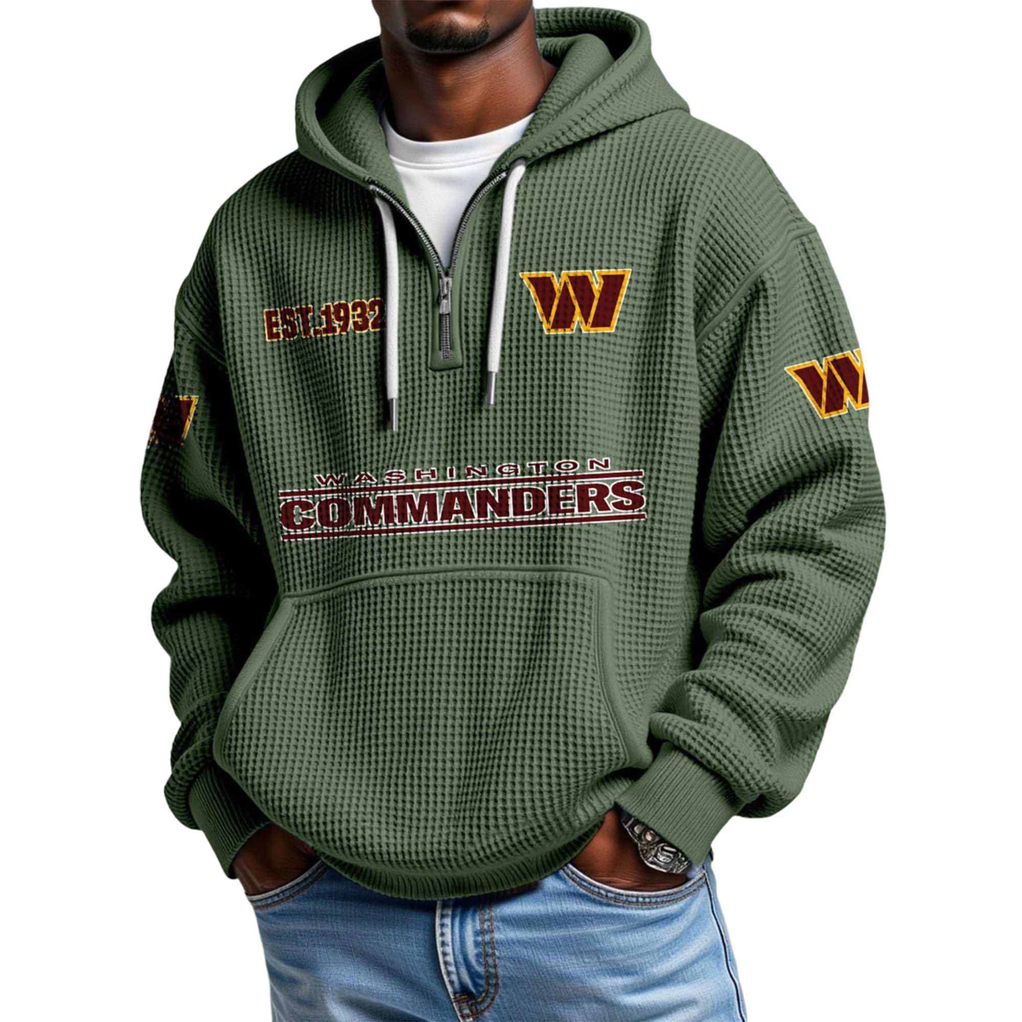 Washington Commanders EST 1932 Themed Quarter Zip Waffle Football Fan Hoodie