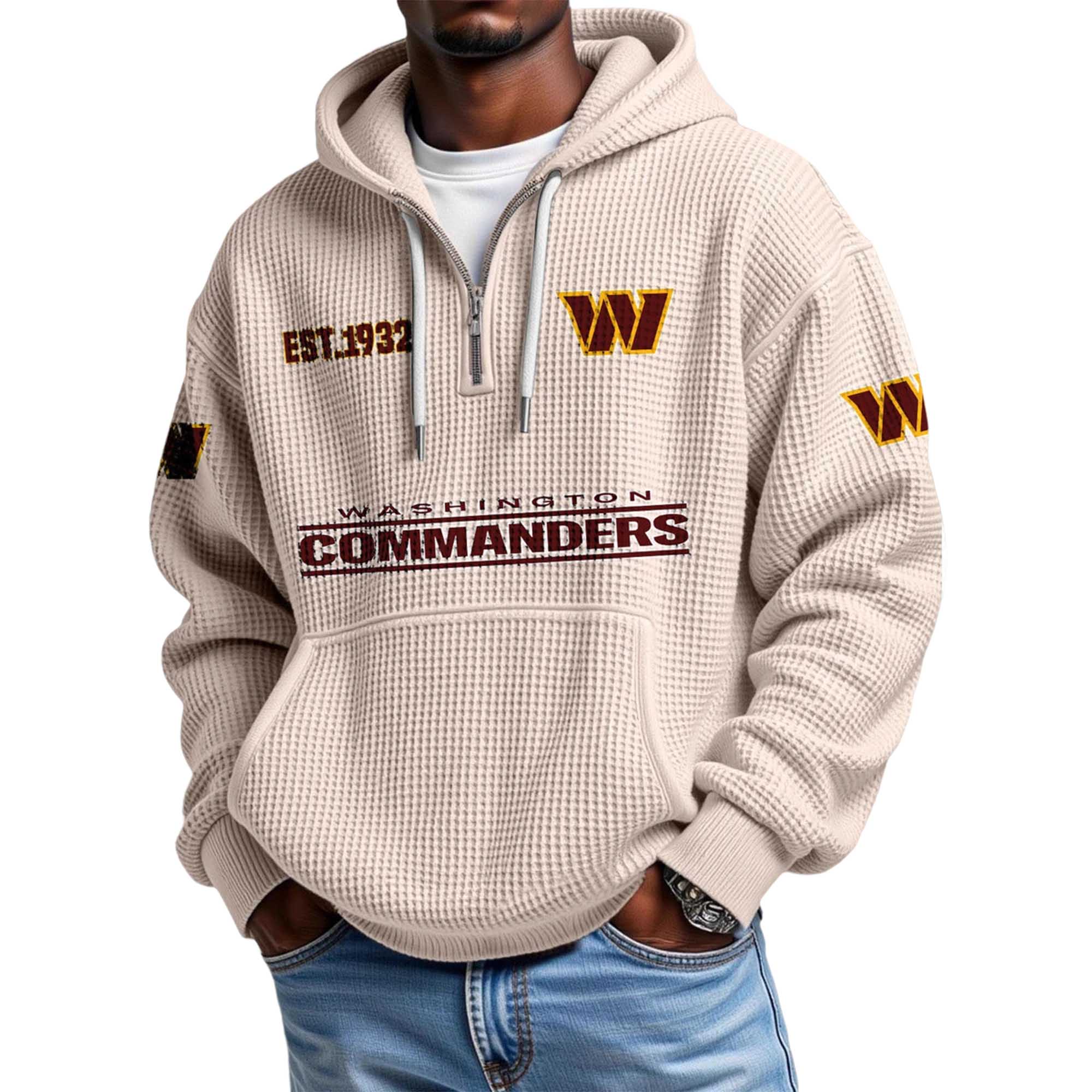 Washington Commanders EST 1932 Themed Quarter Zip Waffle Football Fan Hoodie