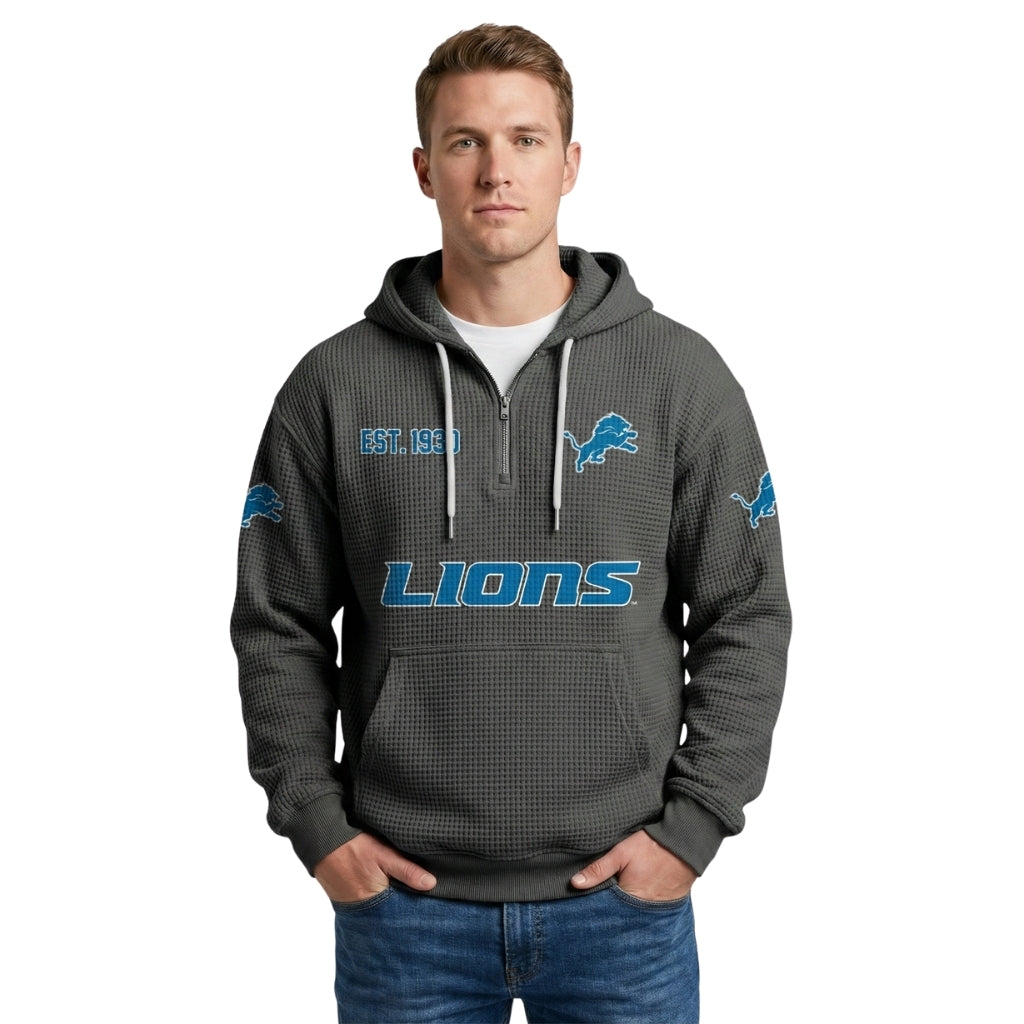 Detroit Lions EST 1930 Printed Quarter Zip Hoodie