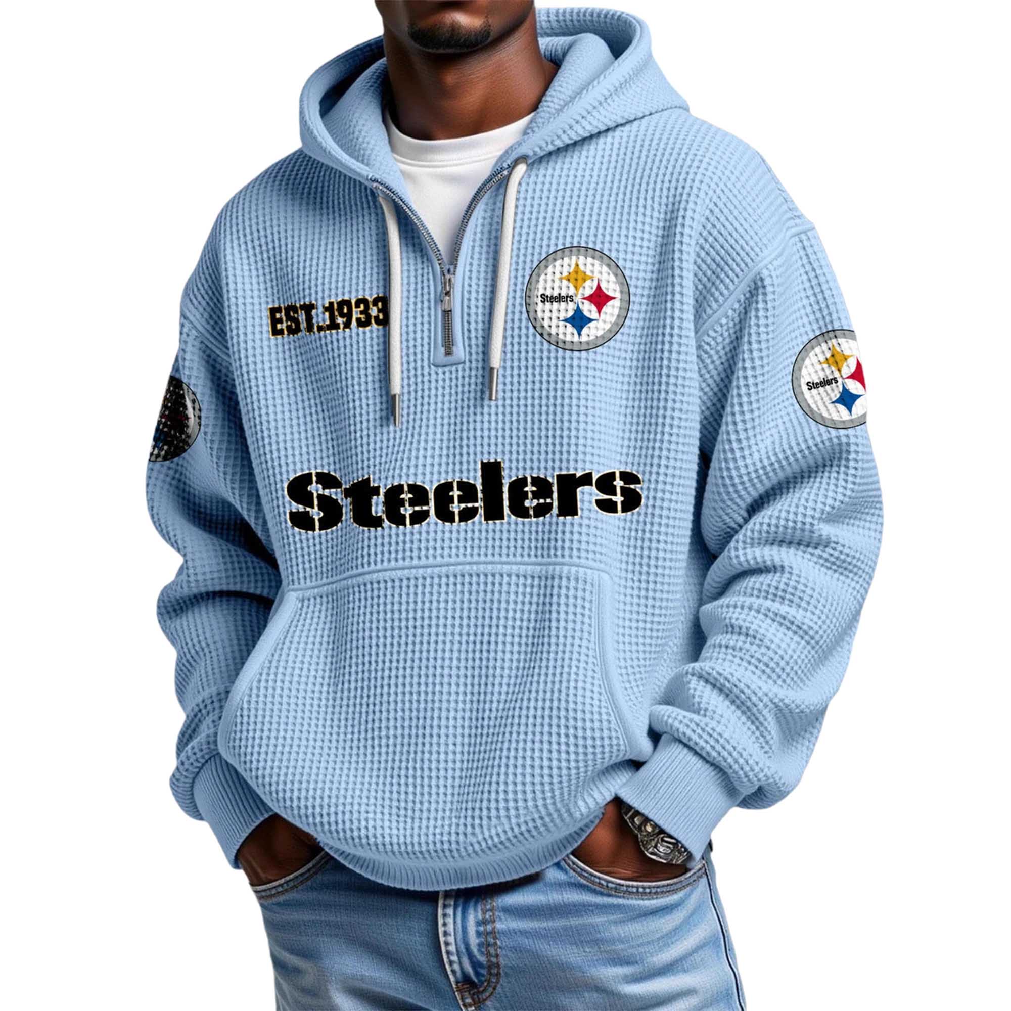 Classic Pittsburgh Steelers Football Inspired Quarter Zip Hoodie