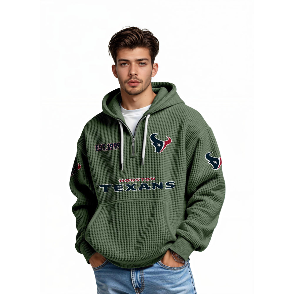 Houston Texans Football Themed Quarter Zip Waffle Hoodie