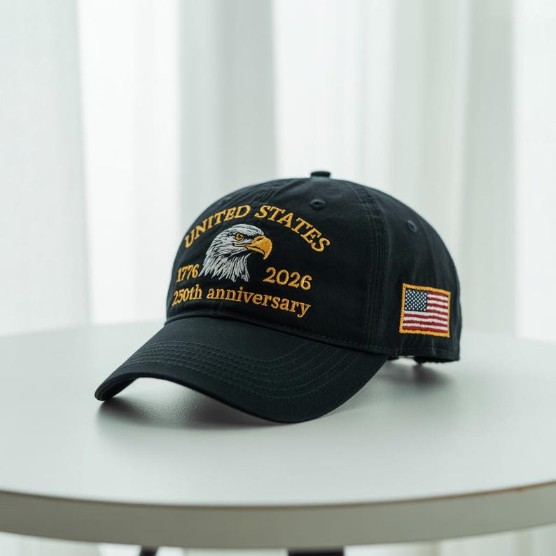 Embroidered USA 250th Anniversary Cap, American Eagle Cap, Patriotic Hat, 250th Anniversary Embroidered Baseball, U.S. Tribute Retro Cap