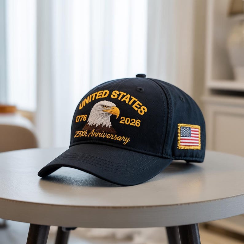 Embroidered USA 250th Anniversary Cap, American Eagle Cap, Patriotic Hat, 250th Anniversary Embroidered Baseball, U.S. Tribute Retro Cap