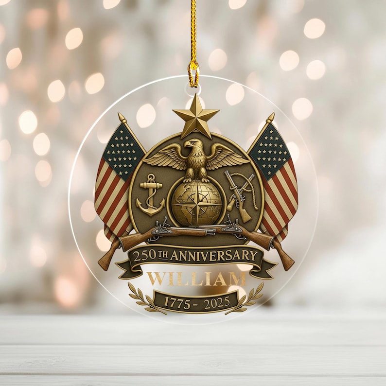 Personalized USMC 250th Anniversary Ornament, Custom 1775-2025 Marine Corps Gift, Veteran Keepsake, Patriotic Decor, Military Family Xmas
