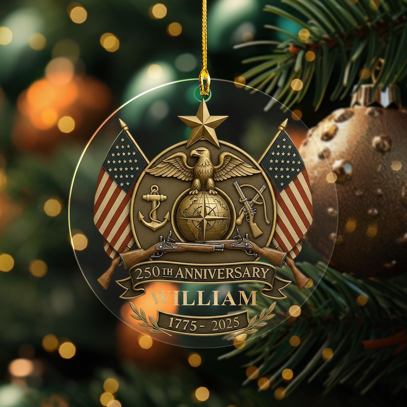 Personalized USMC 250th Anniversary Ornament, Custom 1775-2025 Marine Corps Gift, Veteran Keepsake, Patriotic Decor, Military Family Xmas