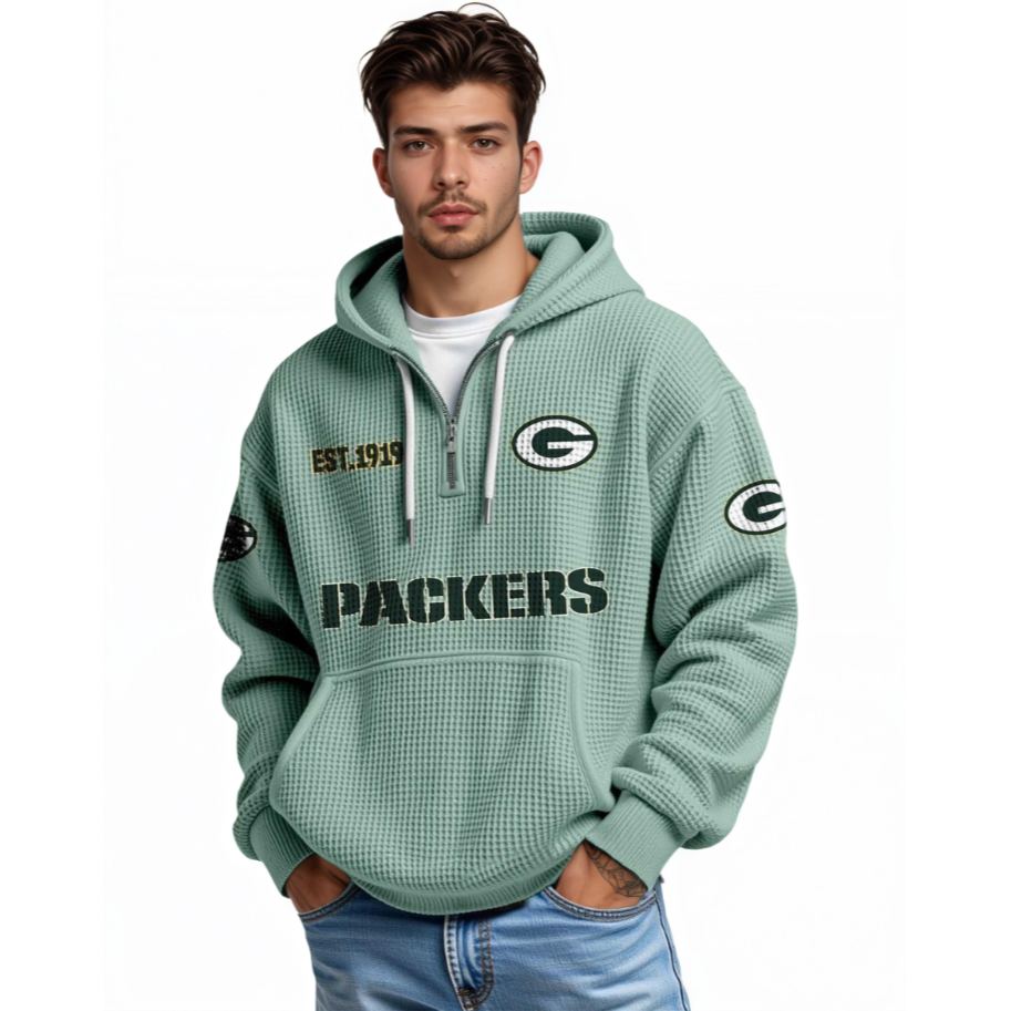 Green Bay Packers Football Themed Quarter Zip Hoodie