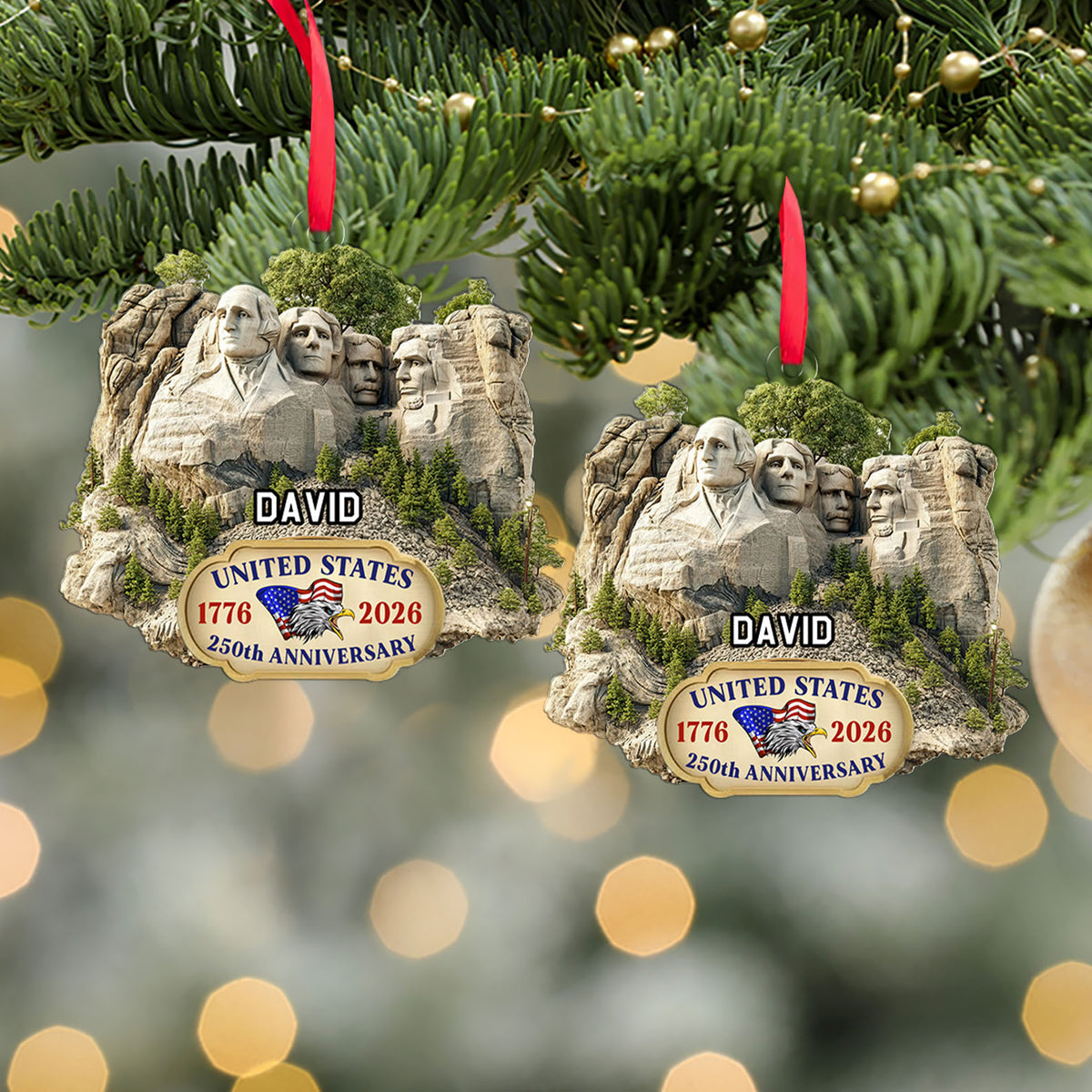 Personalized 250 Years Mount Rushmore Acrylic Ornament | Custom Name USA 250th Christmas Ornament