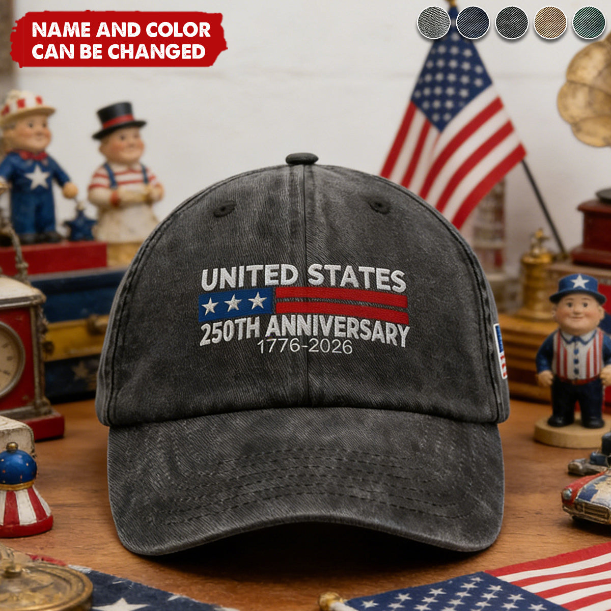 250 Anniversary USA - Personalized Flag Patriotic Embroidered Cap 250th Anniversary Cap