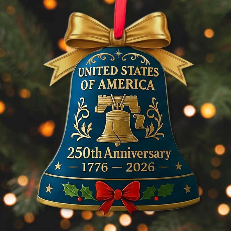 Usa 250th Anniversary Ornament 1776 2026 Liberty Bell Keepsake Patriotic America 250 Years Semiquincentennial Christmas Decor Historical