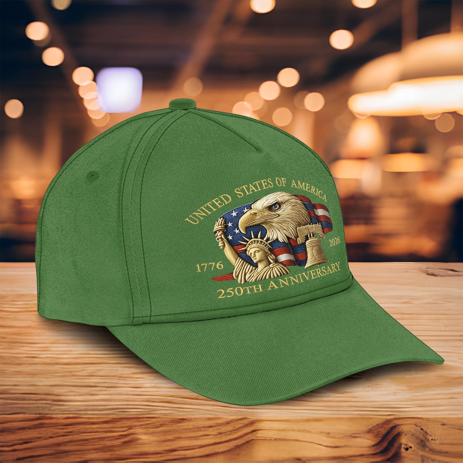 Cap Print 3d Usa 250th Anniversary 1776 2026 Print Hat Black Baseball Cap With Bald Eagle Liberty Bell  Statue Of Liberty