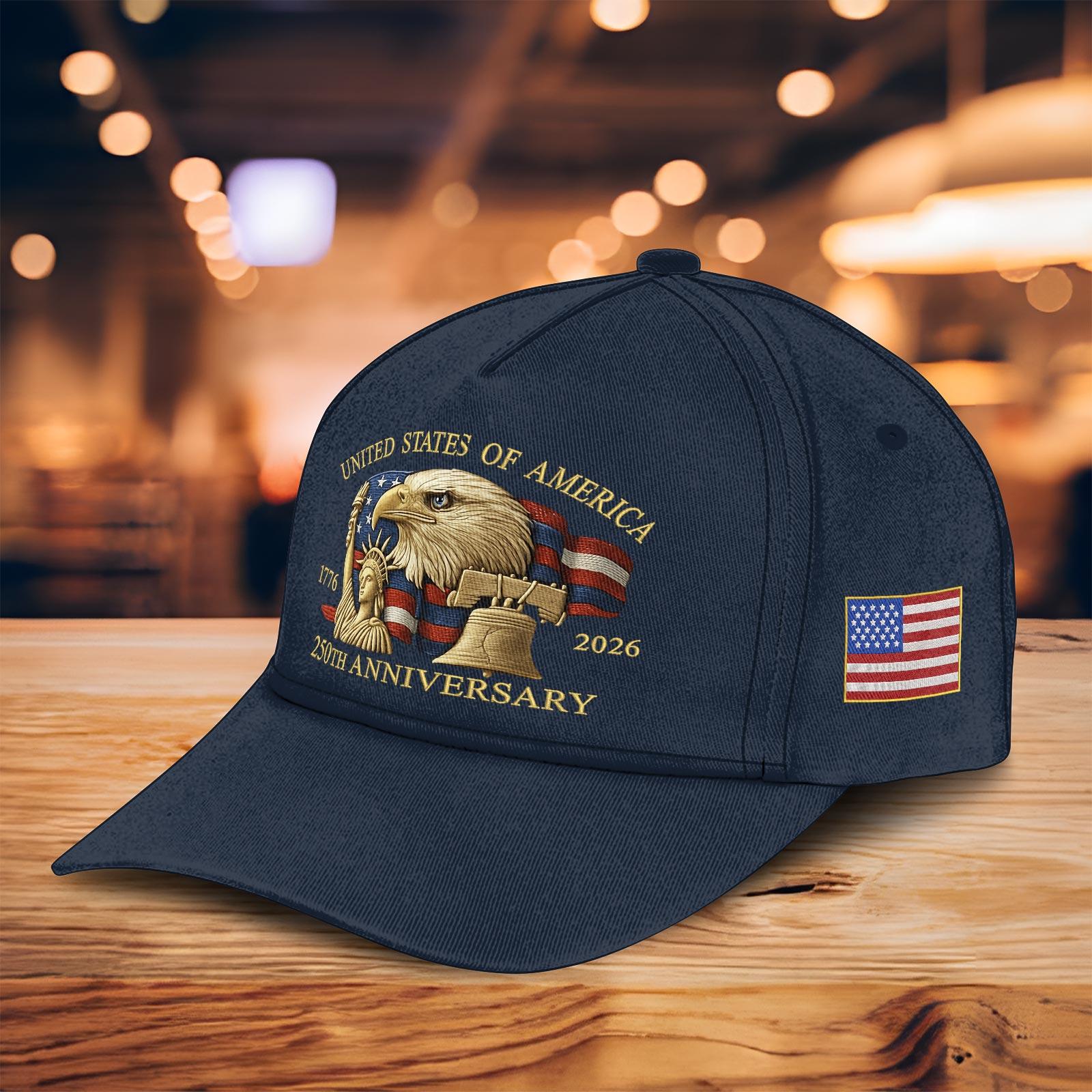 Cap Print 3d Usa 250th Anniversary 1776 2026 Print Hat Black Baseball Cap With Bald Eagle Liberty Bell  Statue Of Liberty