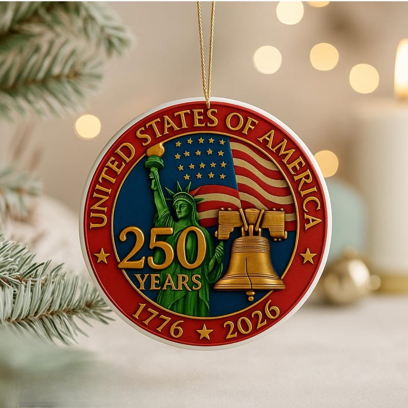 Usa 250th Anniversary Ornament Ceramic Glass  Acrylic Options 1776 2026 Patriotic Christmas Decoration