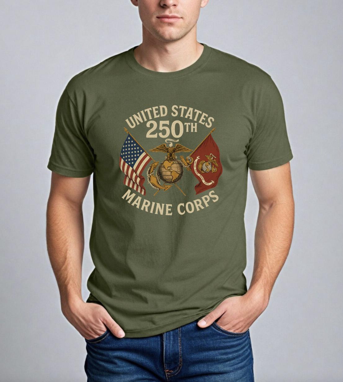 250th Usmc Birthday Shirt Marine Corps Anniversary Tee Veteran Gift Heavy Cotton Shirt