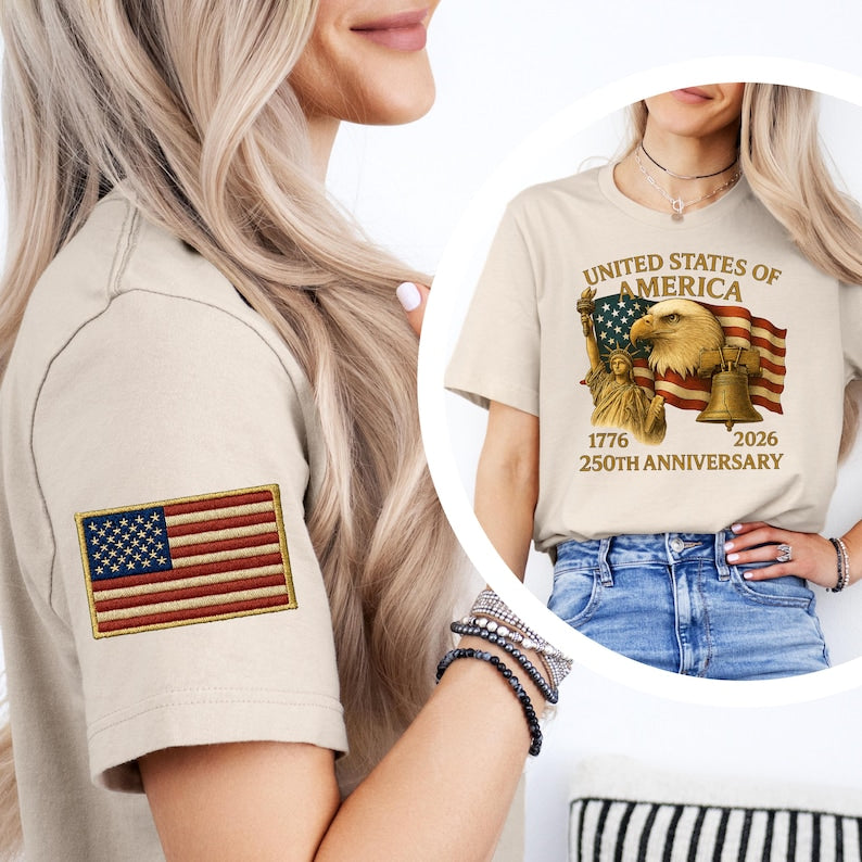 Eagle Liberty United States 250th Anniversary Embroidered Shirt Sweatshirt Hoodie 2026 Adjustable Patriotic Apprel With Bald Eagle For Veterans