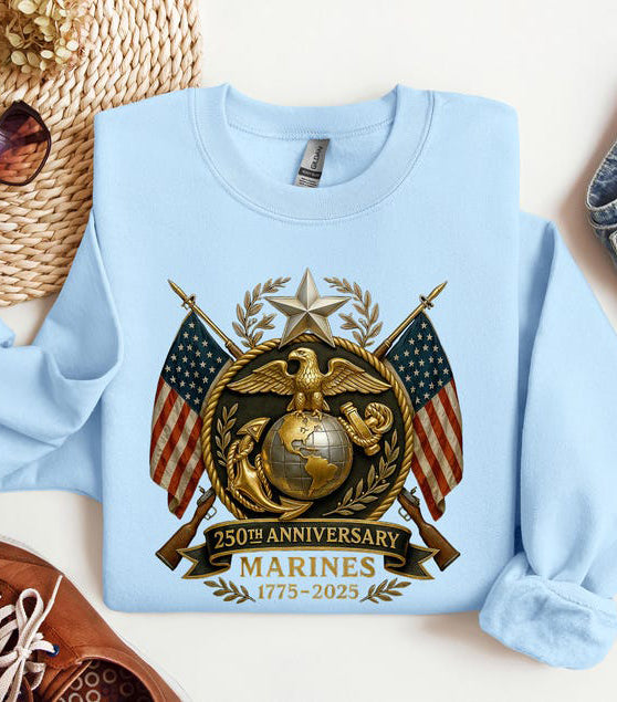 United States Marine Sweatshirt Patriotic Hoodie 250th Marine Birthday Sweater Military Apparel