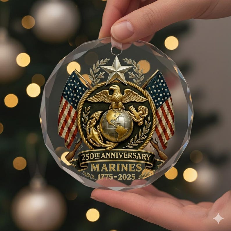 Marine 250th Anniversary Glass Ornament Military Veteran Christmas Gift Keepsake Marine Christmas Tree Decor