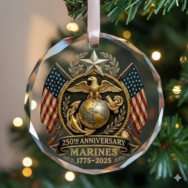 Marine 250th Anniversary Glass Ornament Military Veteran Christmas Gift Keepsake Marine Christmas Tree Decor