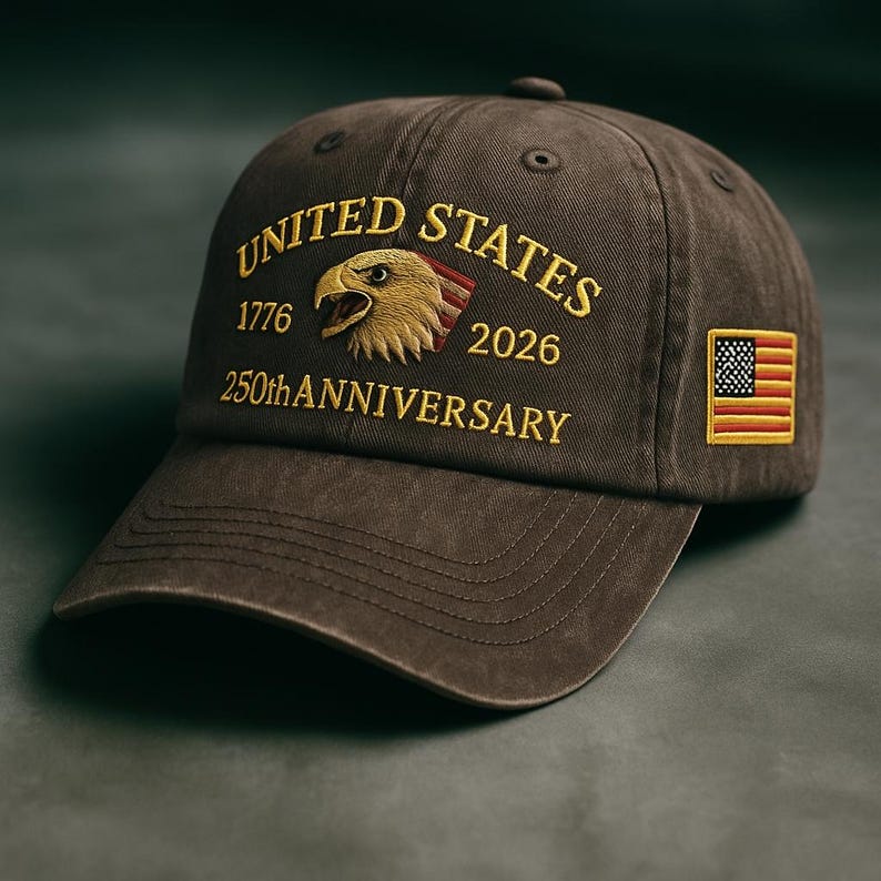United States 250th Anniversary Dad Hat Embroidered Eagle  Flag Patch  Vintage Wash Strapback Patriotic Gift