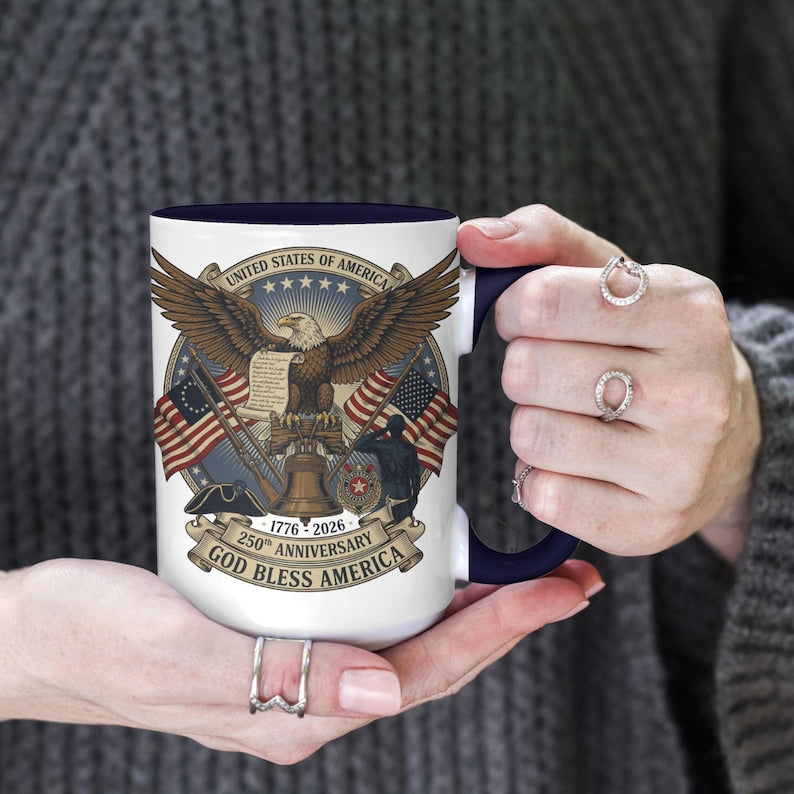 Usa 250th Anniversary Mug   Semiquincentennial Patriotic Eagle  Liberty Bell 1776 2026 Veteran Gift Historic Americana Crest Cup