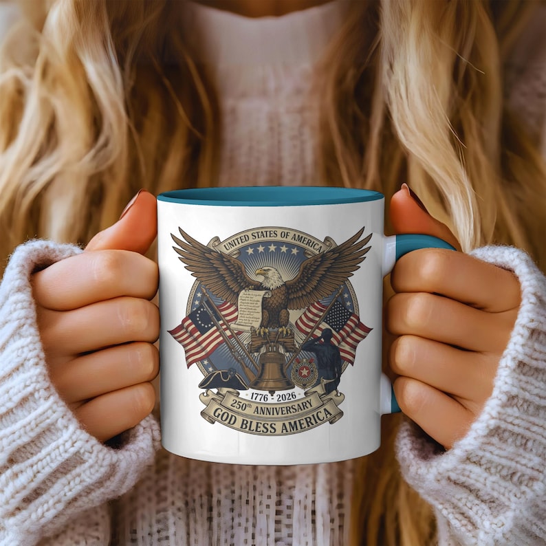 Usa 250th Anniversary Mug   Semiquincentennial Patriotic Eagle  Liberty Bell 1776 2026 Veteran Gift Historic Americana Crest Cup