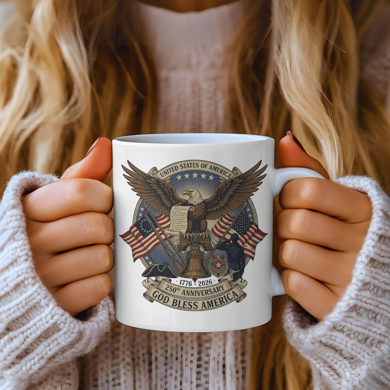 Usa 250th Anniversary Mug   Semiquincentennial Patriotic Eagle  Liberty Bell 1776 2026 Veteran Gift Historic Americana Crest Cup