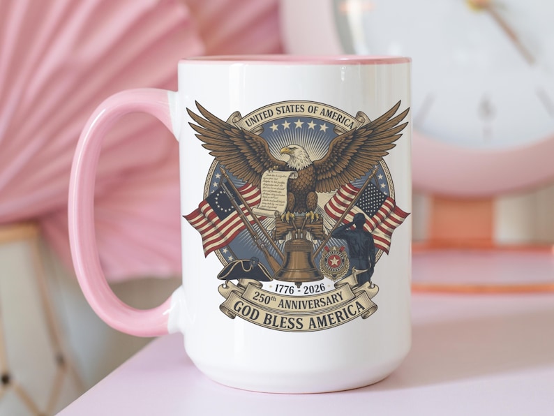 Usa 250th Anniversary Mug   Semiquincentennial Patriotic Eagle  Liberty Bell 1776 2026 Veteran Gift Historic Americana Crest Cup