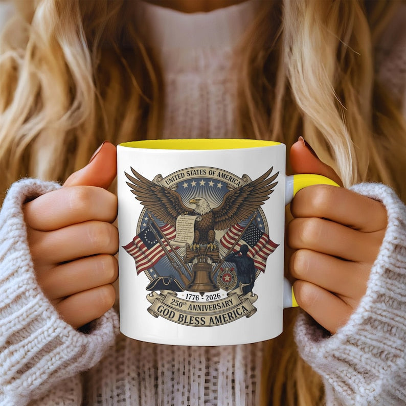 Usa 250th Anniversary Mug   Semiquincentennial Patriotic Eagle  Liberty Bell 1776 2026 Veteran Gift Historic Americana Crest Cup