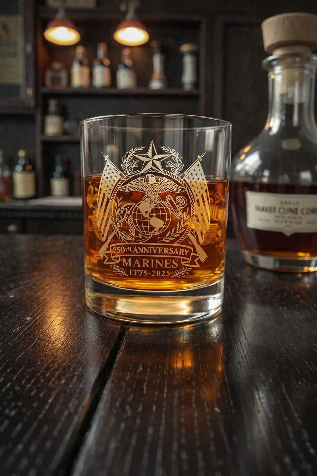 Us Marine Corps 250th Anniversary Whiskey Glass  Double Old Fashioned  Military Veteran Gift  Usmc Commemorative Glass