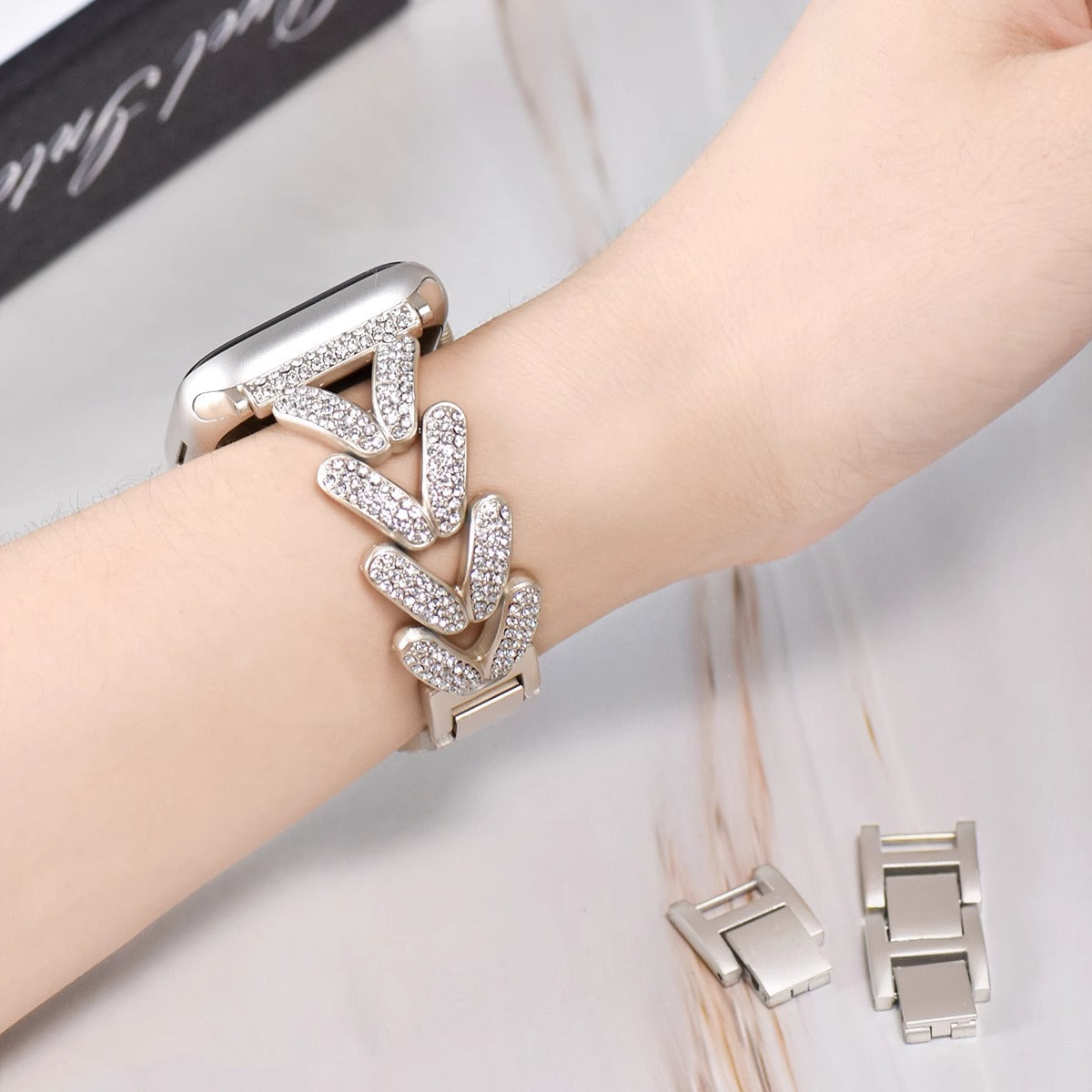 Diamond-encrusted Stainless Steel Band