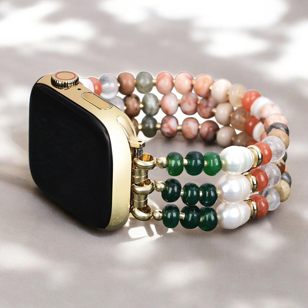 Coral Natural Stone Stretch Apple Watch Strap