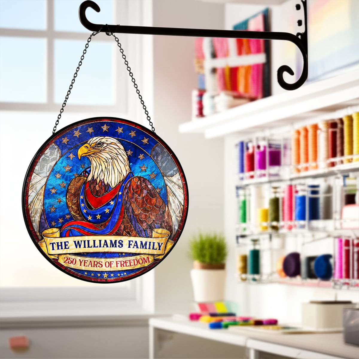 Personalized American Eagle Glass Suncatcher 250th Anniversary