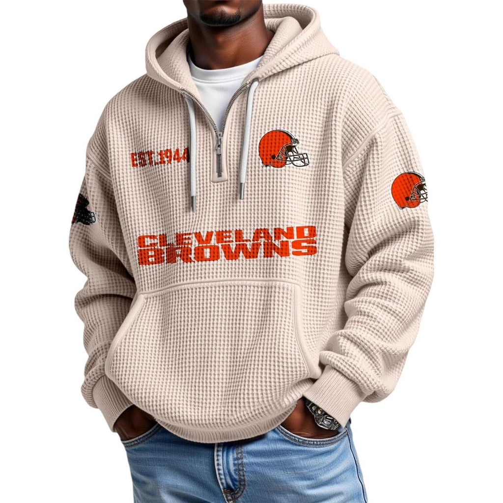 Waffle Quarter Zip Hoodie With Vintage Sports Design