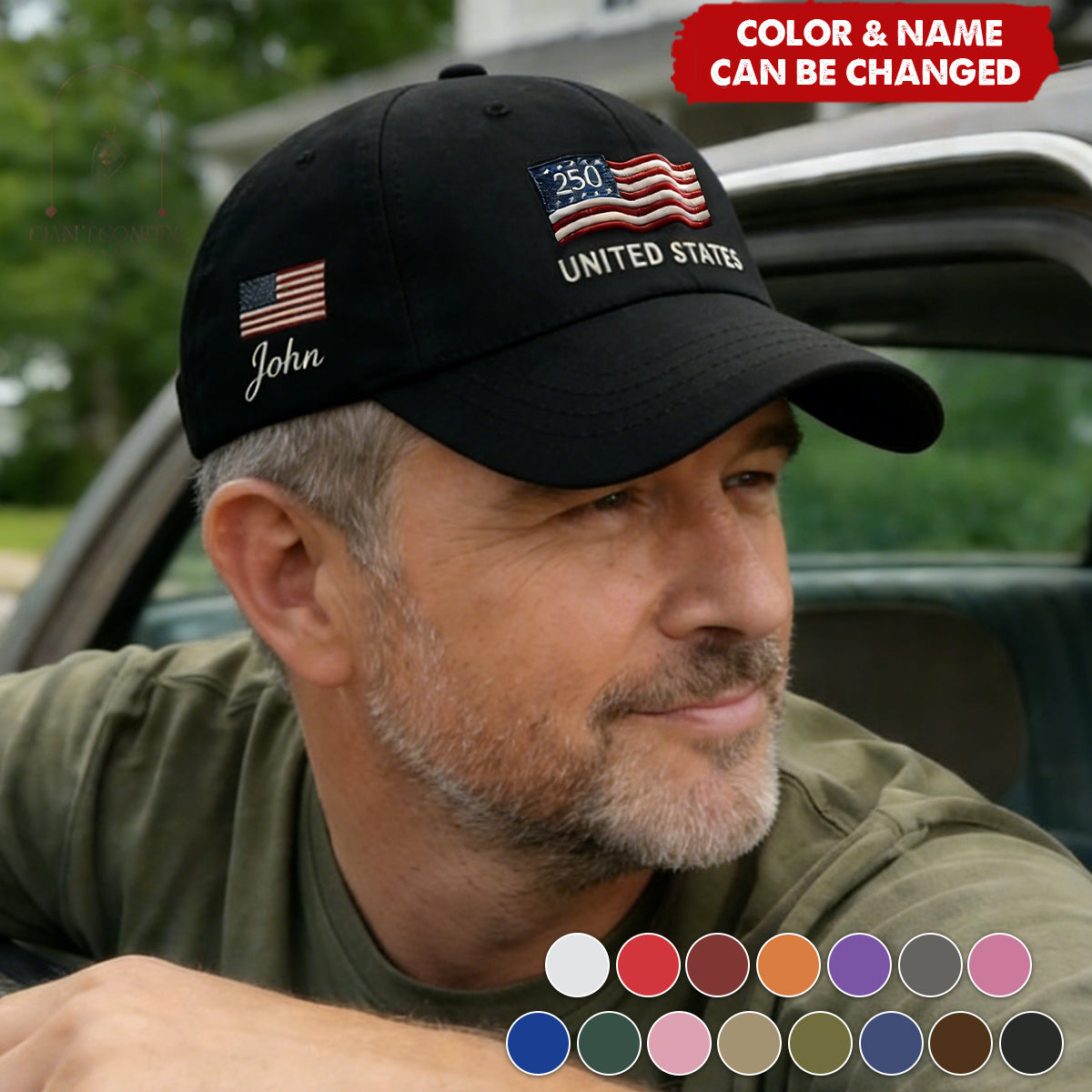 Custom Name United States 250th Anniversary Hat Embroidered USA Flag Patriotic Cap, Cotton Twill Adjustable Dad Hat for Men Women