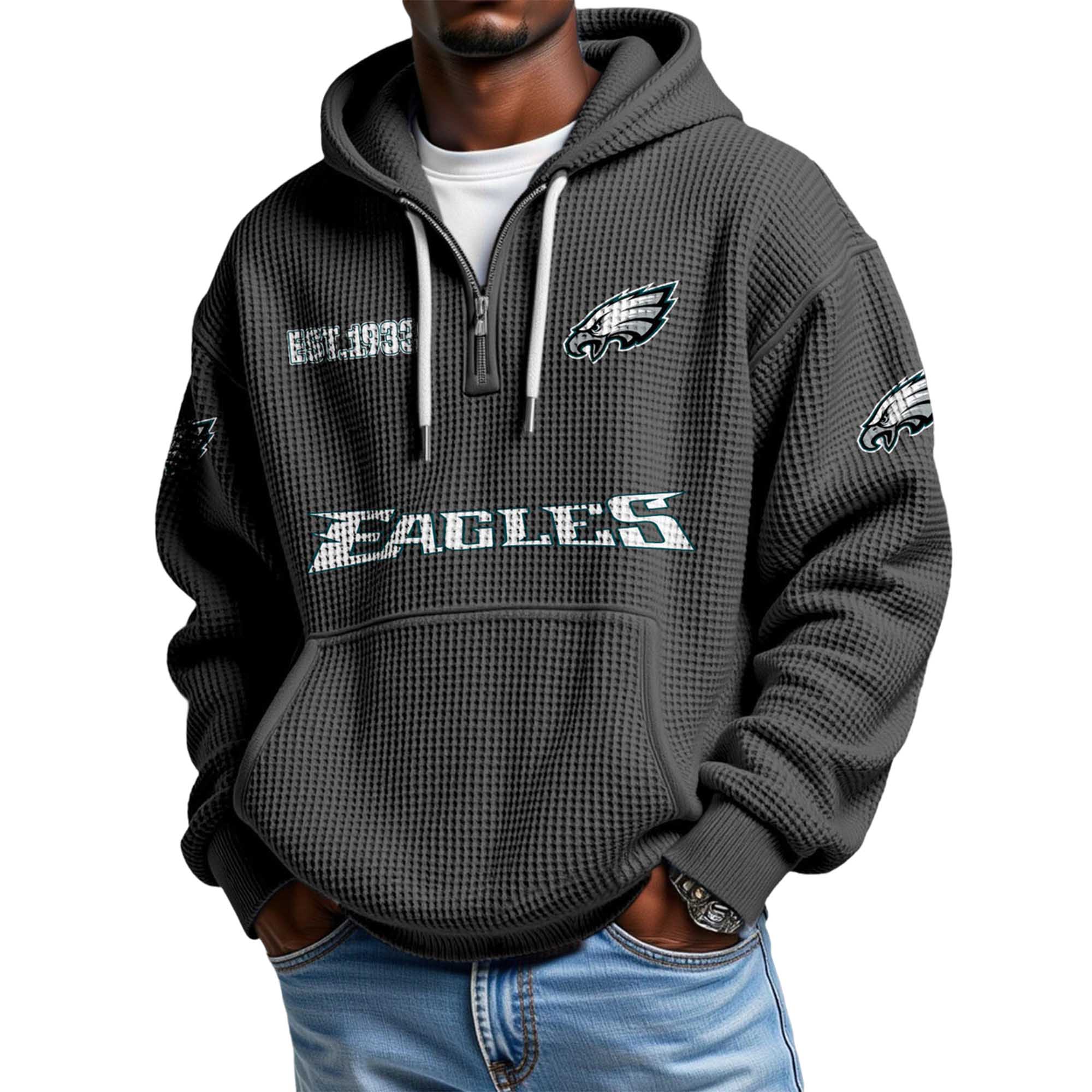 Philadelphia Eagles Football Team Themed Waffle Quarter Zip Hoodie
