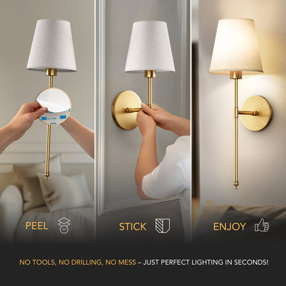 WIRELESS WALL SCONCES (SET OF 2 + 2 BULBS FREE)