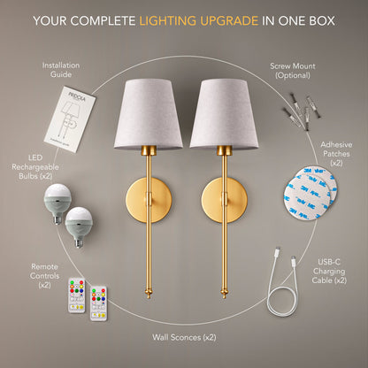 WIRELESS WALL SCONCES (SET OF 2 + 2 BULBS FREE)