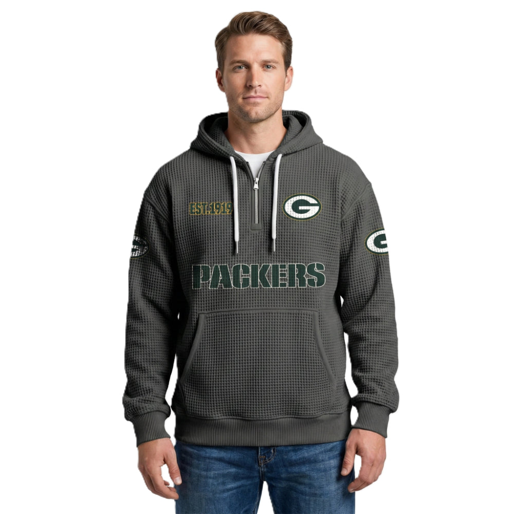 Green Bay Packers Football Themed Quarter Zip Hoodie